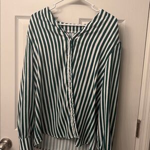 Green and White Striped Blouse